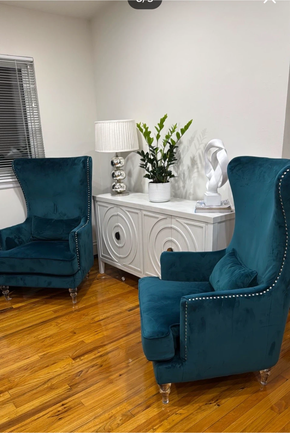 Teal Velvet Wingback Chairs each
