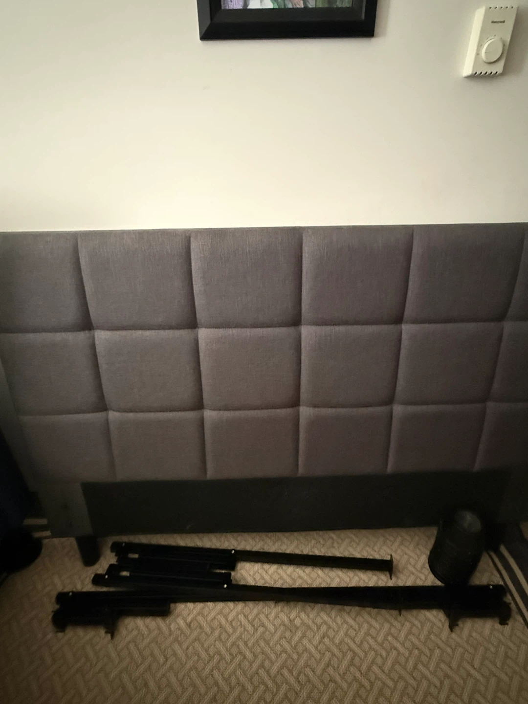 Queen upholstered waterfall bed,  and risers