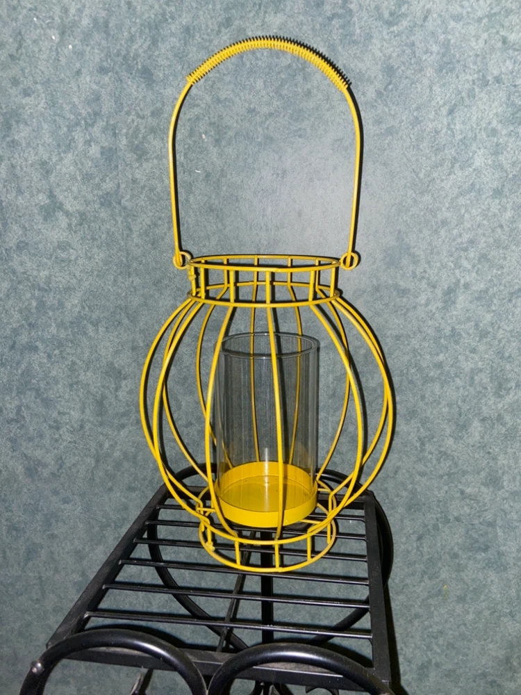 Yellow Metal Hanging Candle Lantern with Glass Insert - photo 2