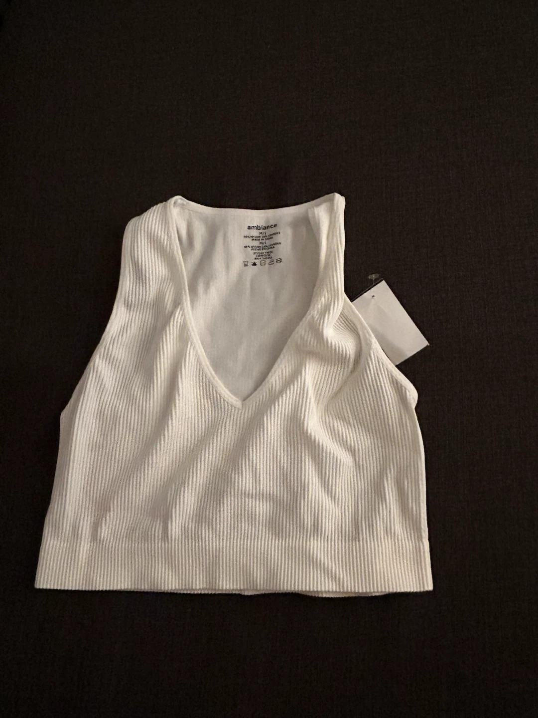 White Ribbed V-Neck Crop Top