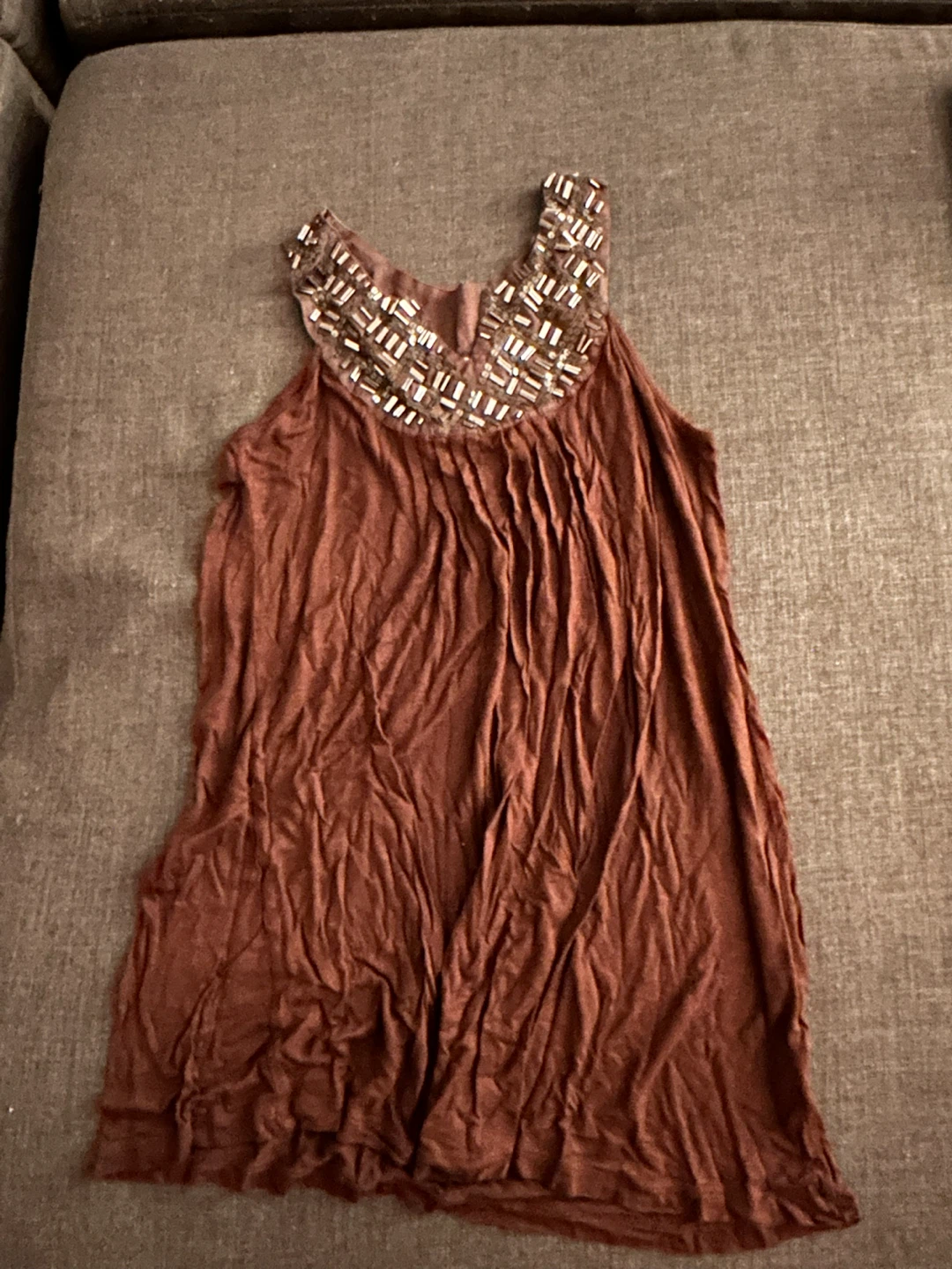 Brown Beaded Sleeveless Top