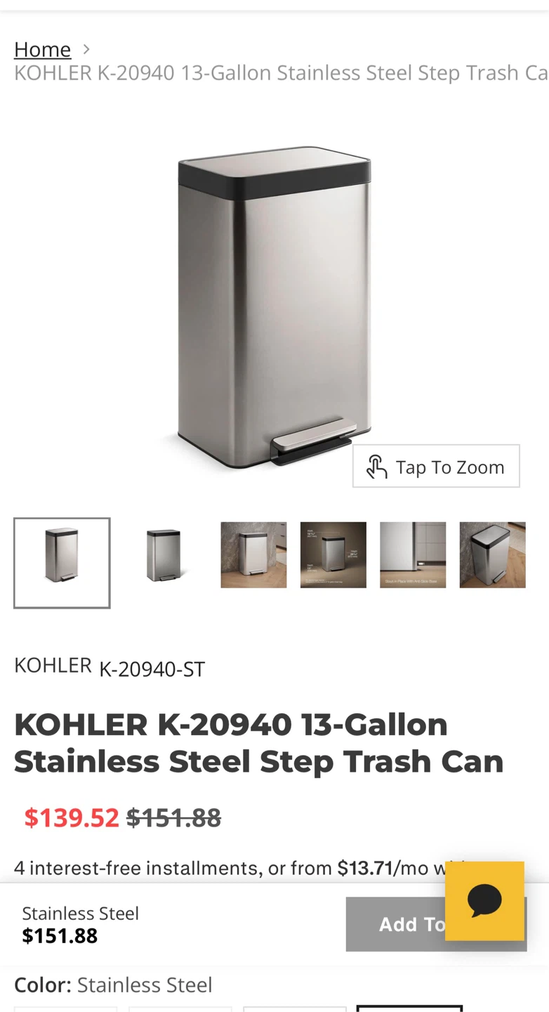 KOHLER 13-Gallon Stainless Steel Step Trash Can - photo 3