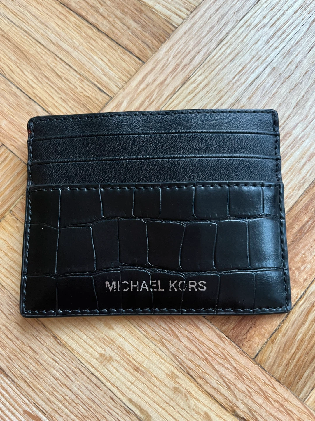 Michael Kors Hudson Black Croc Embossed Leather Tall Card Case - photo 2