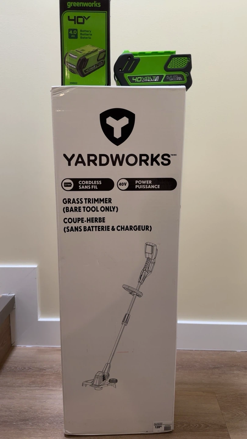 Yardworks 40V Cordless Grass Trimmer + Battery