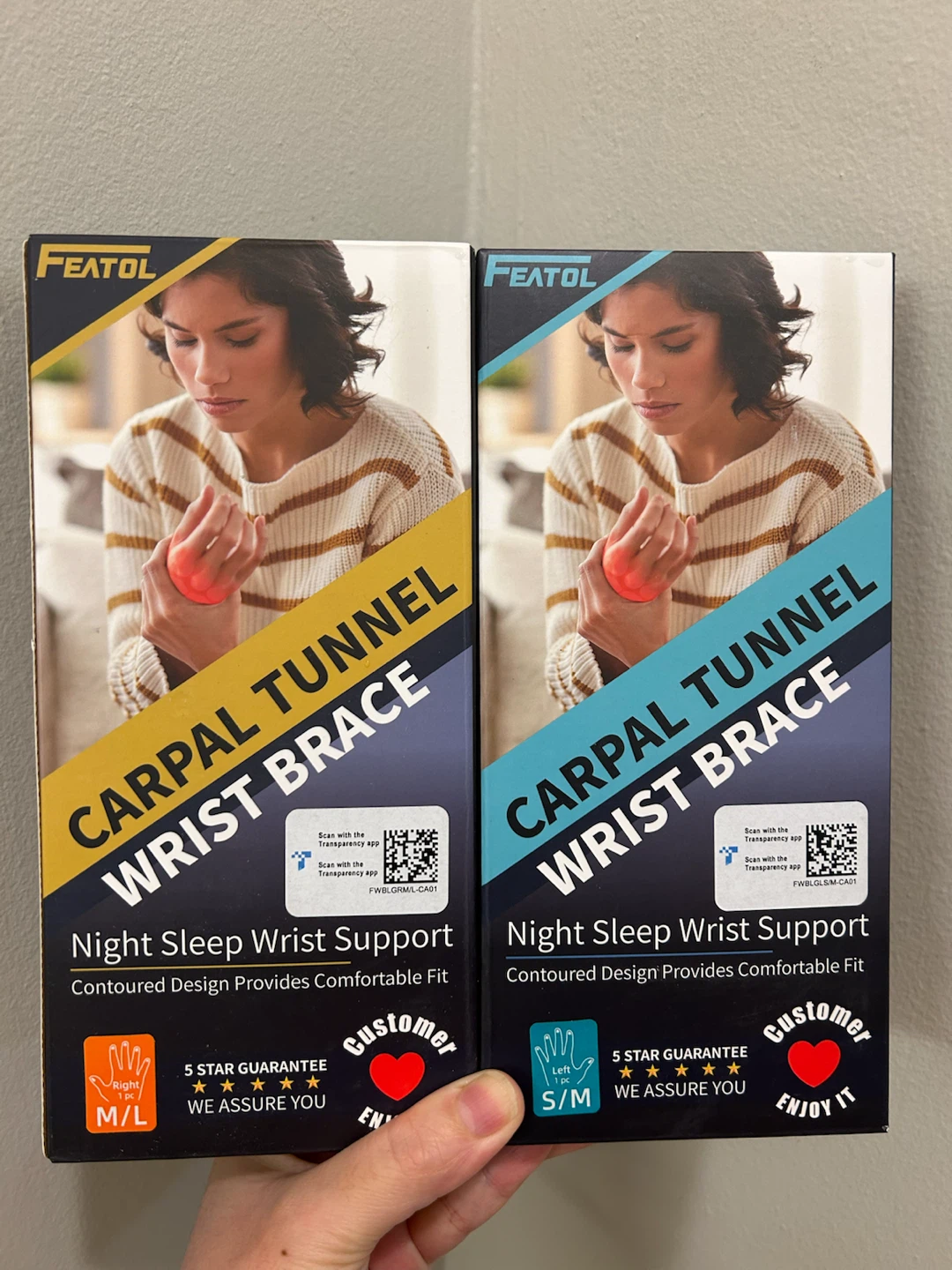 FEATOL Carpal Tunnel Wrist Brace Support (Left S/M & Right M/L)