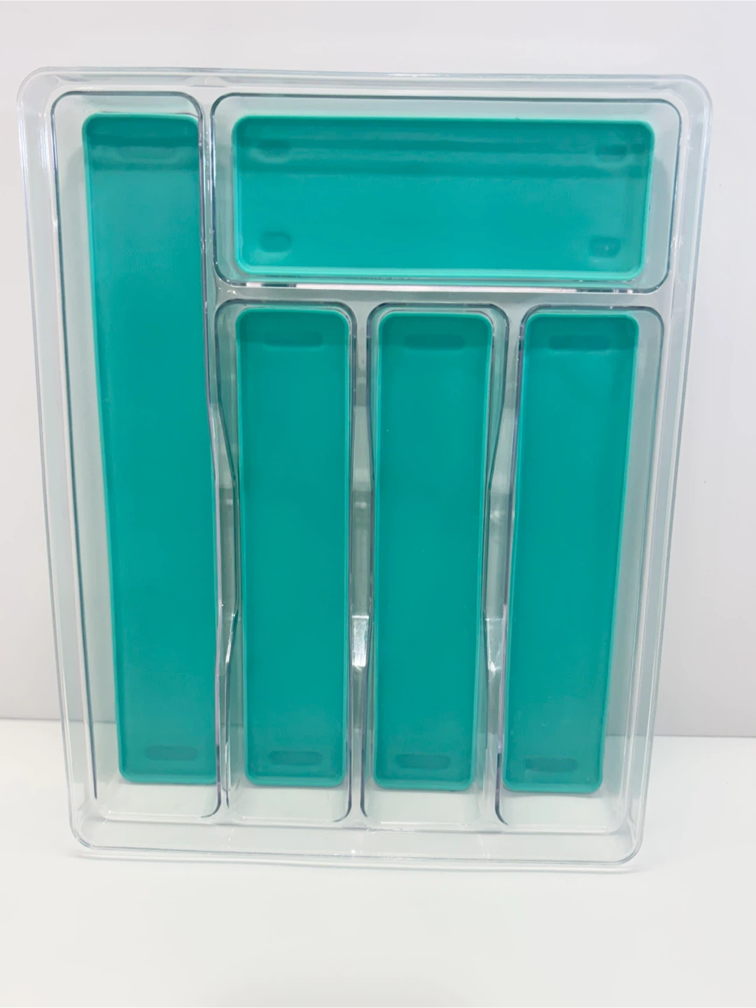 Clear and Teal Cutlery Organizer