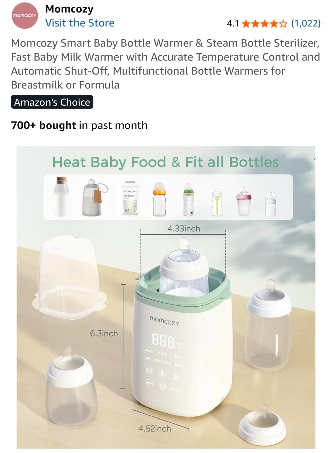 Momcozy Smart Baby Bottle Warmer & Sterilizer