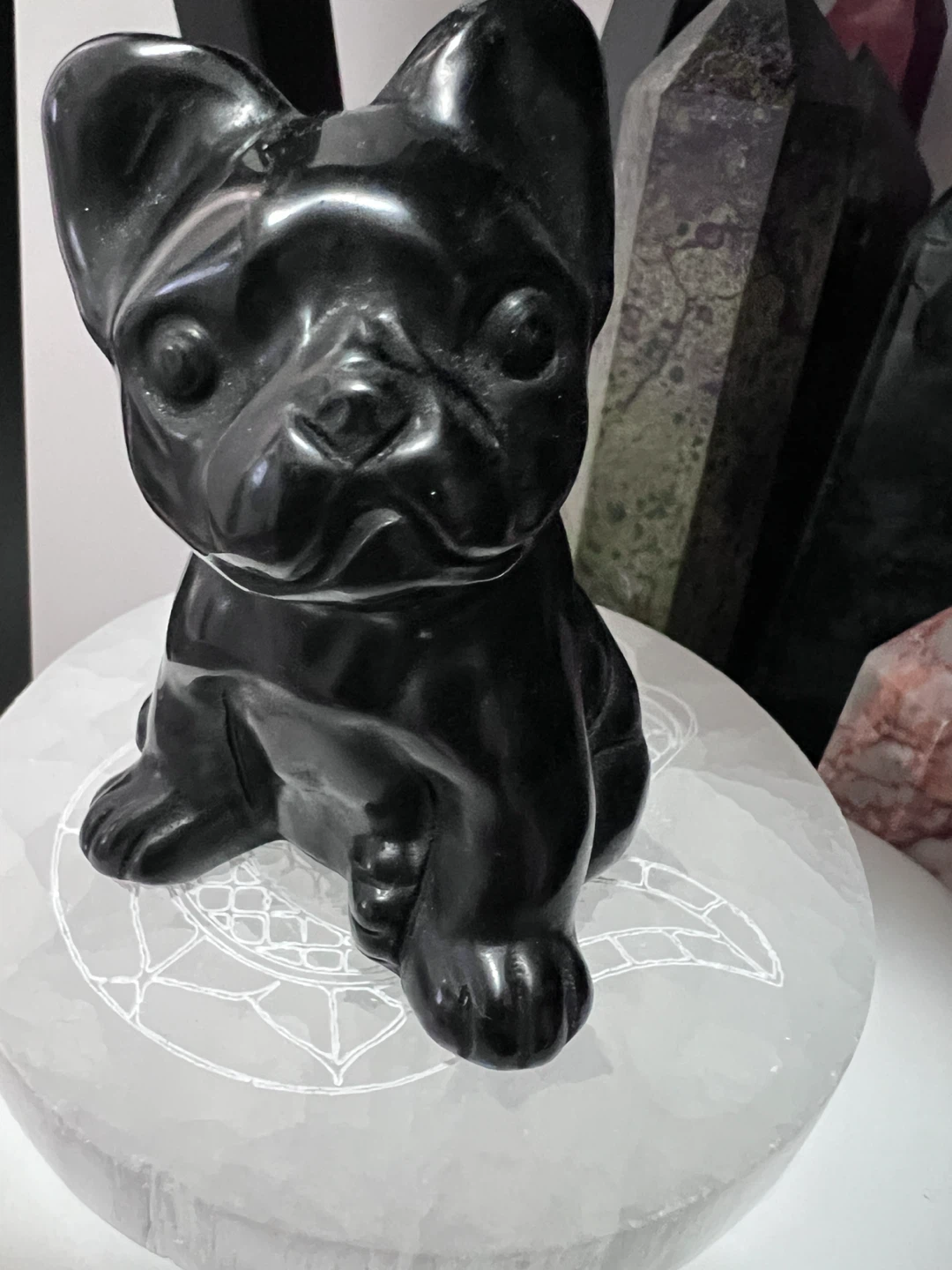 BLACK OBSIDIAN DOG CARVING