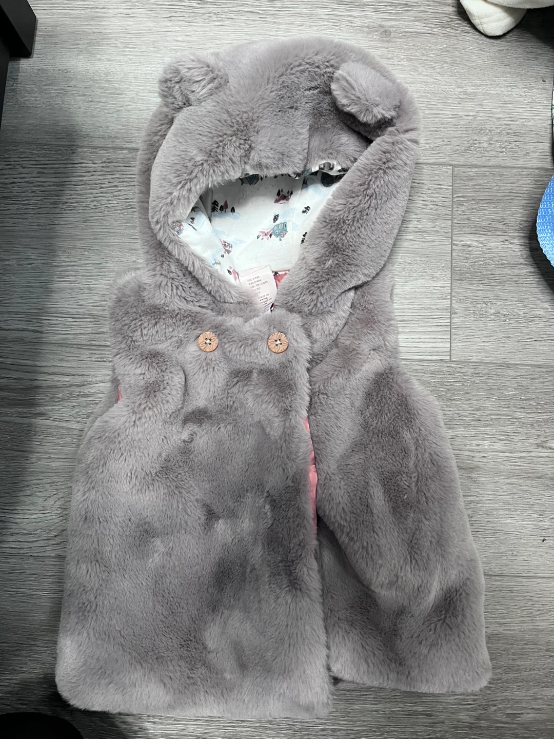 Baby Grey Faux Fur Vest with Hood