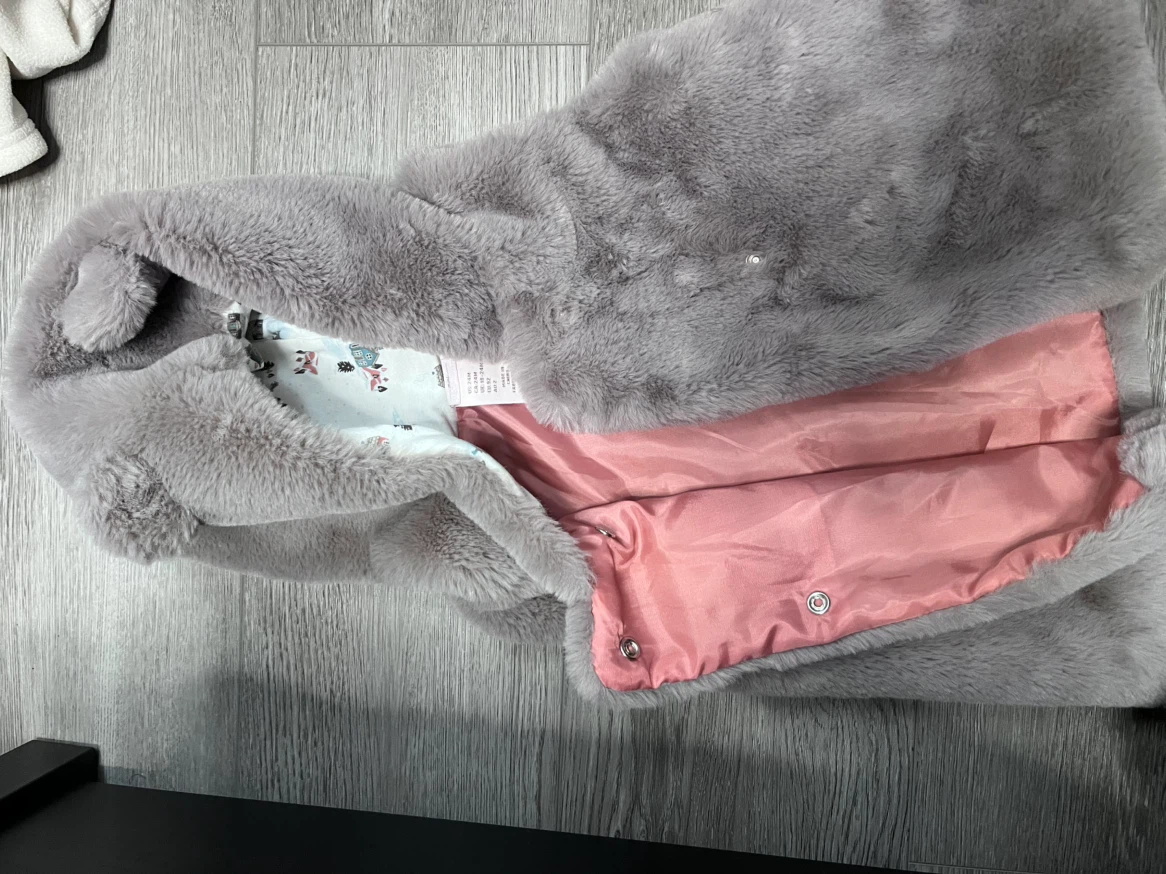 Baby Grey Faux Fur Vest with Hood - photo 2