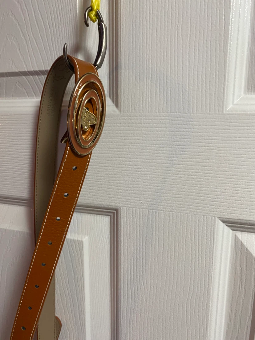 Tan Leather Belt with Oval Buckle - photo 3