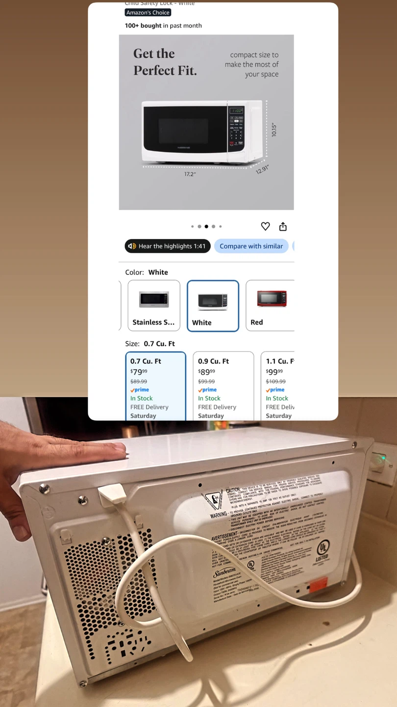 Sunbeam 0.7 Cu. Ft. Microwave Oven - photo 3