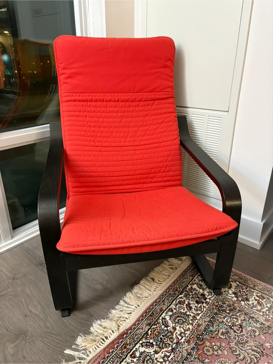 IKEA Poang Armchair Black-Brown with Red Cushion