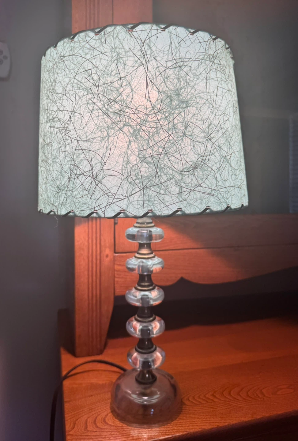 Vintage Stacked Glass Table Lamp with MCM Fiberglass Shade