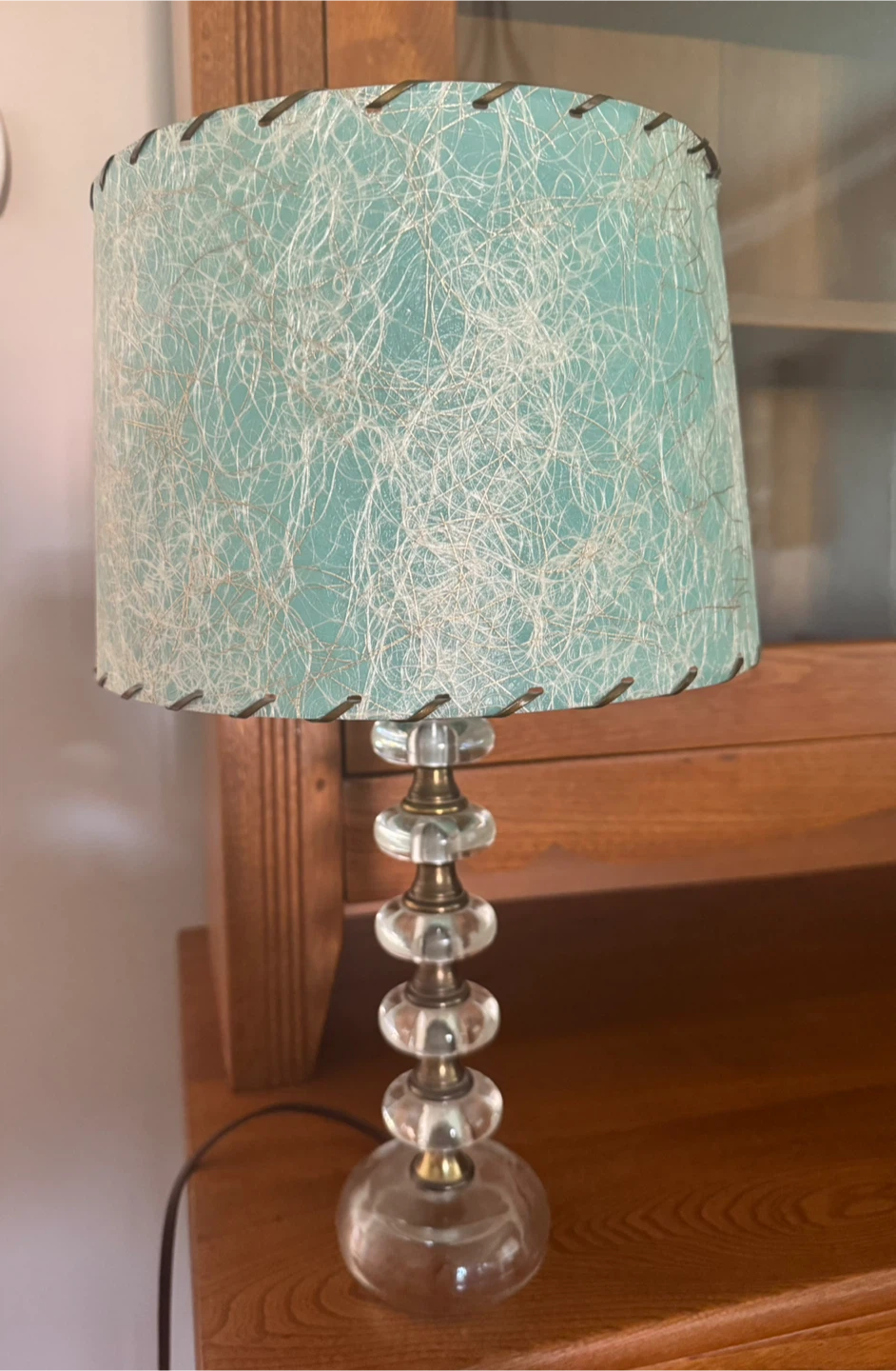 Vintage Stacked Glass Table Lamp with MCM Fiberglass Shade - photo 2