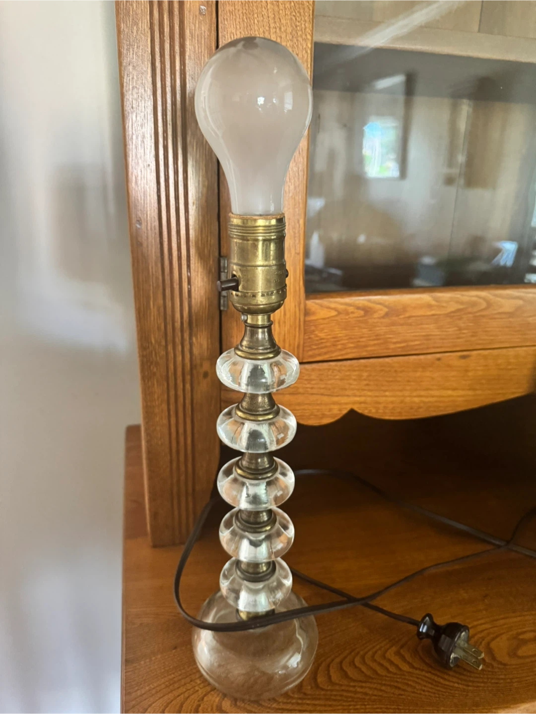 Vintage Stacked Glass Table Lamp with MCM Fiberglass Shade - photo 5