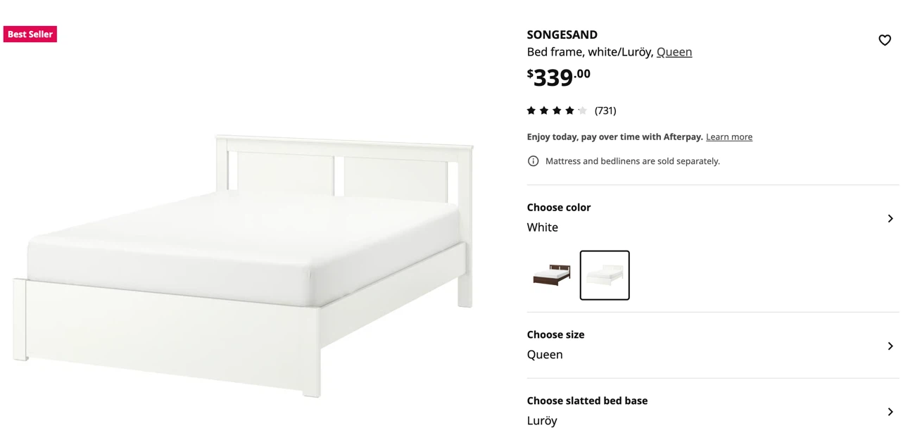 IKEA Songesand Queen Bed Frame, White