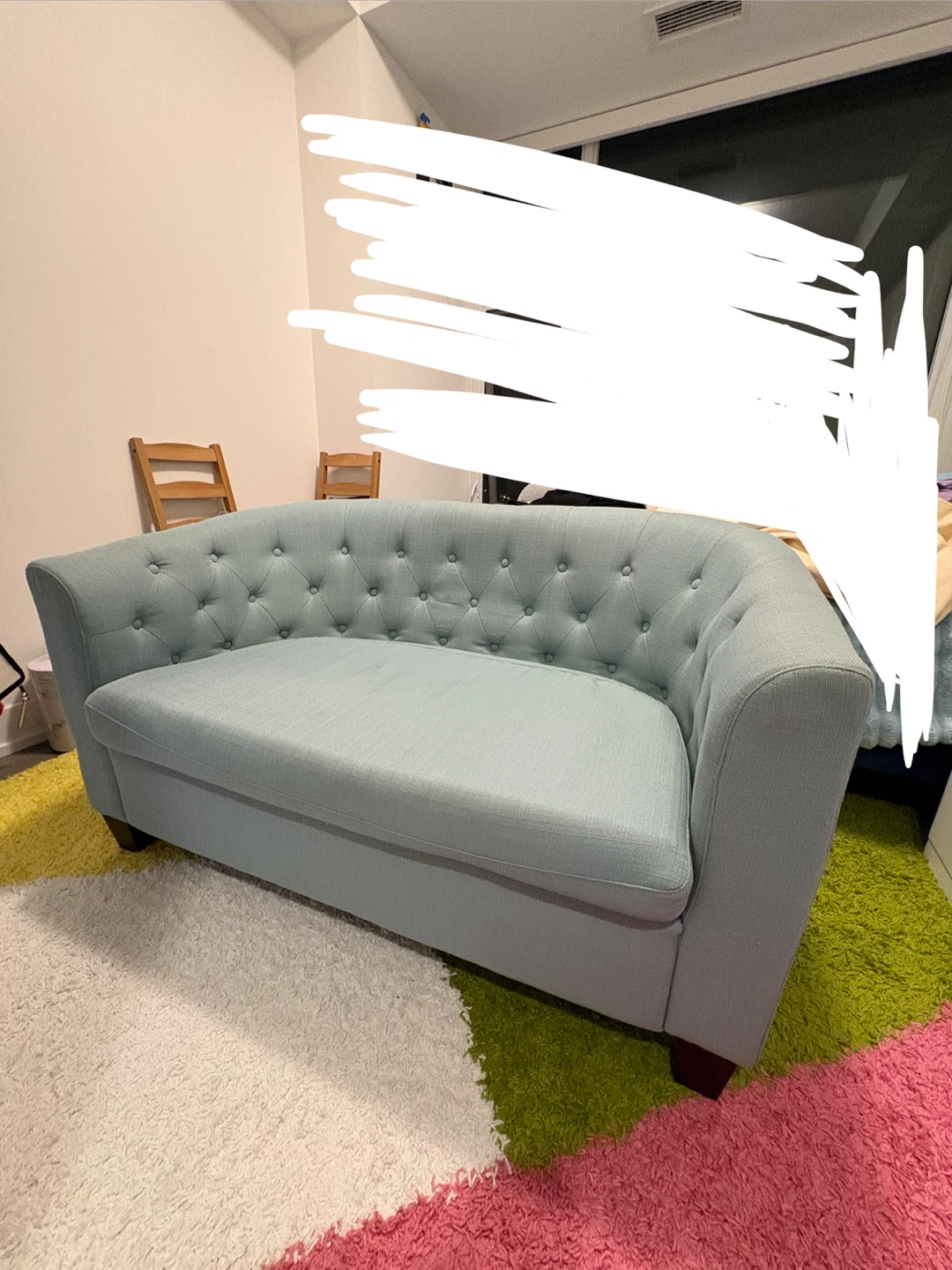 Tufted light blue loveseat - photo 2
