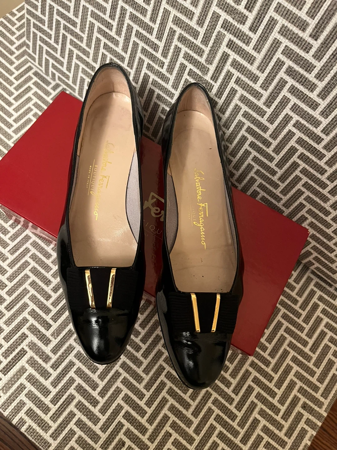 Salvatore Ferragamo Black Patent Leather Flats