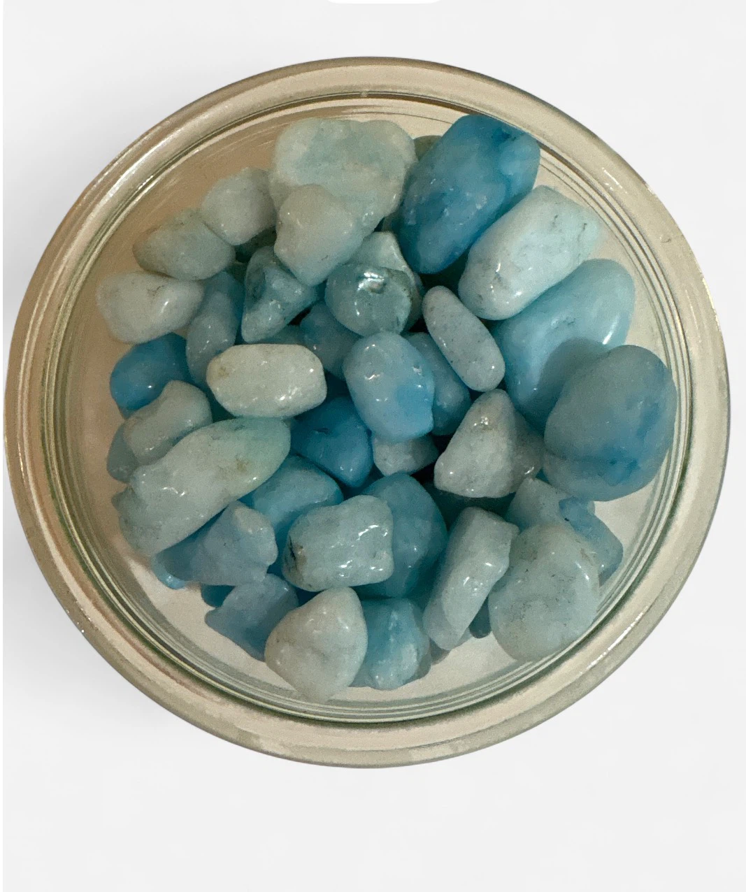 Glass jar of blue aquamarine tumbled stones - photo 2