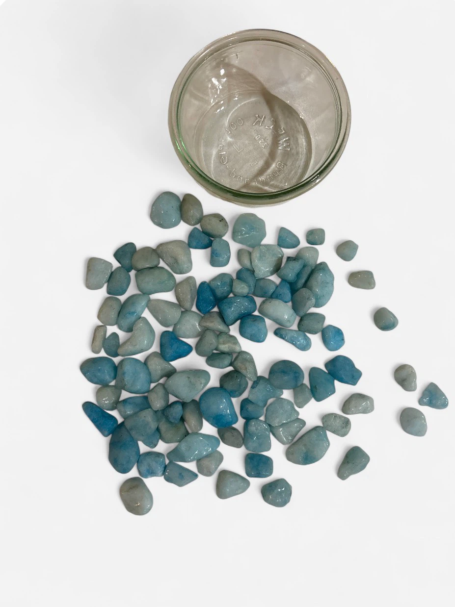 Glass jar of blue aquamarine tumbled stones - photo 3