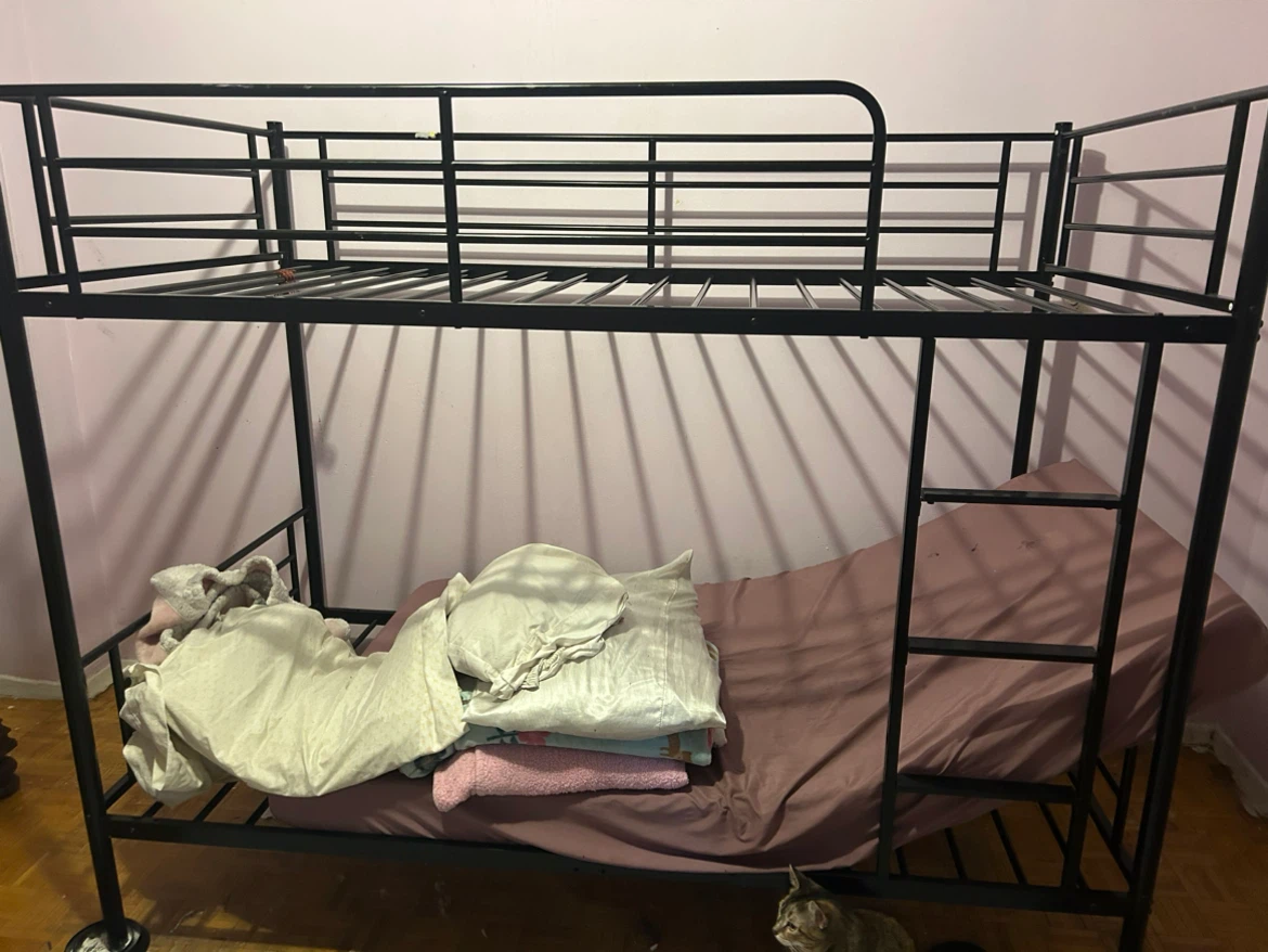 Black Metal Bunk Bed Frame with mattresses