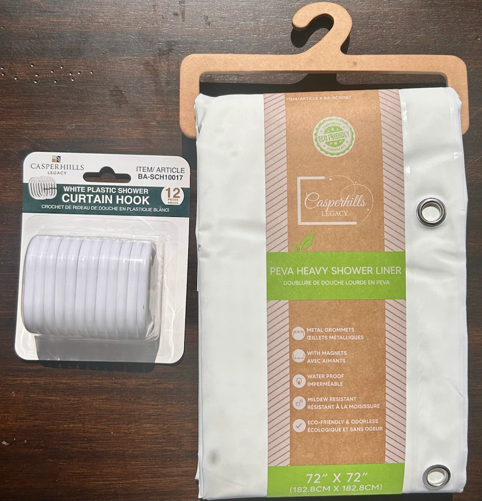Casperhills Legacy PEVA Heavy Shower Liner with Hooks