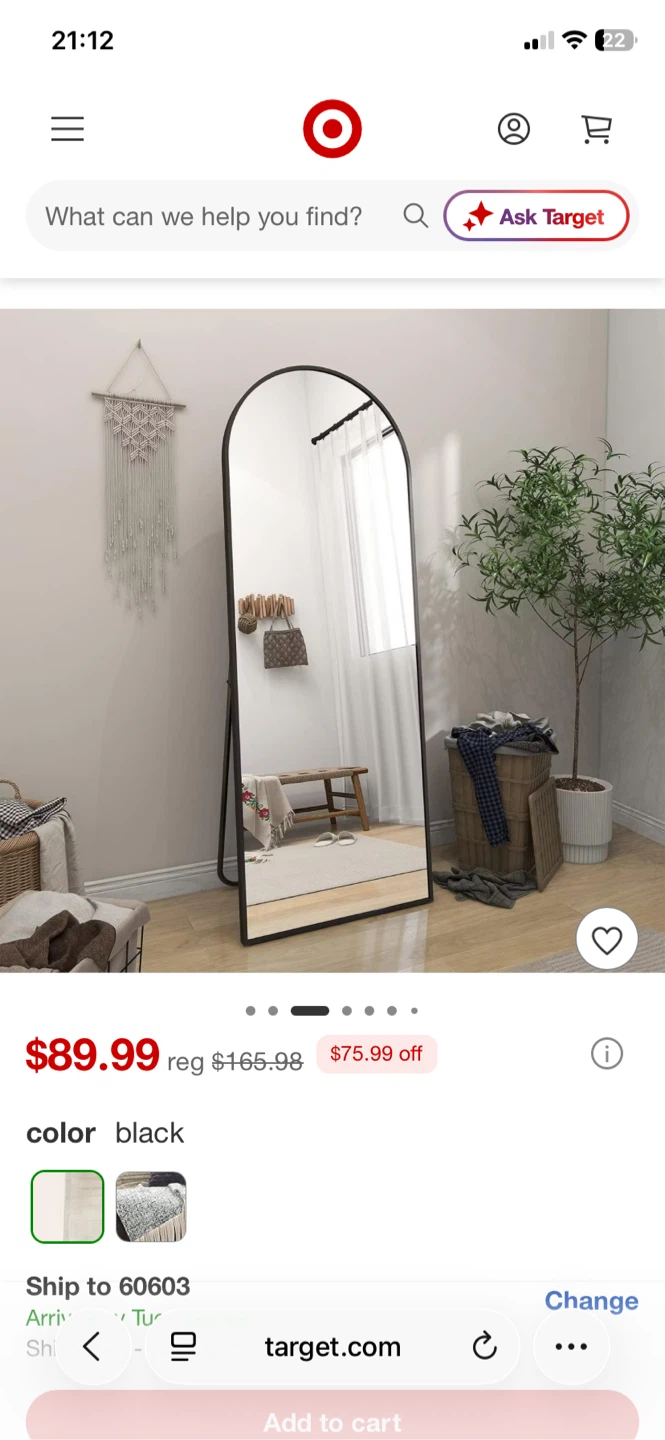 Arched Full Length Floor Mirror, Black