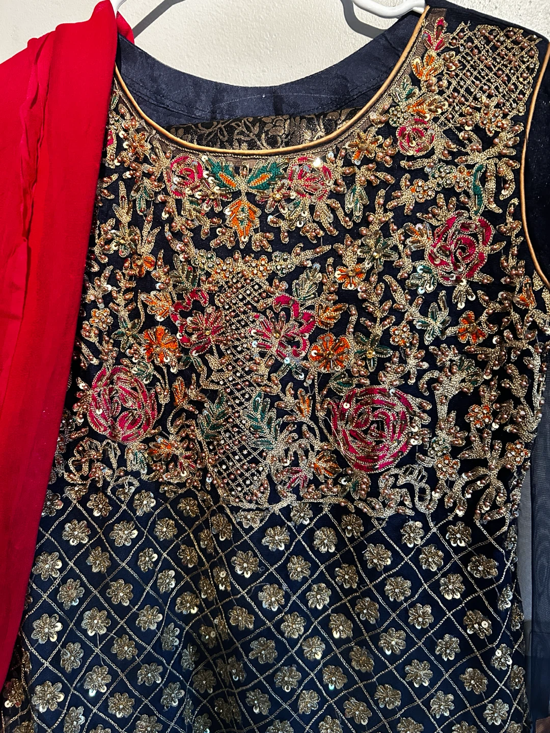 Embroidered Blue and Gold Traditional Outfit