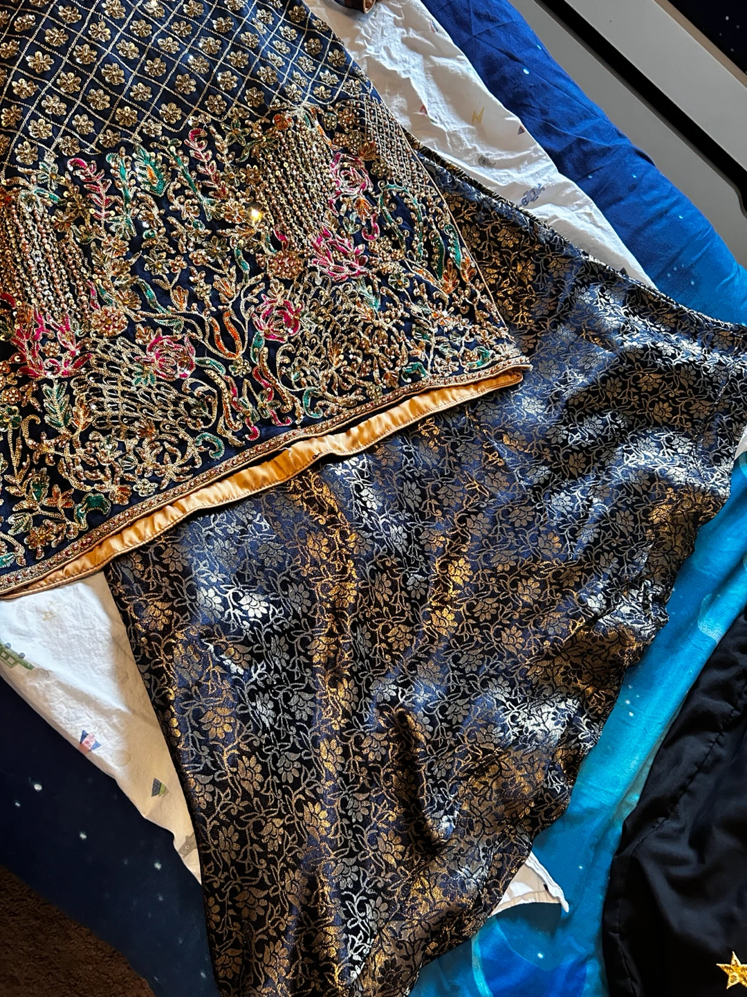 Embroidered Blue and Gold Traditional Outfit - photo 3