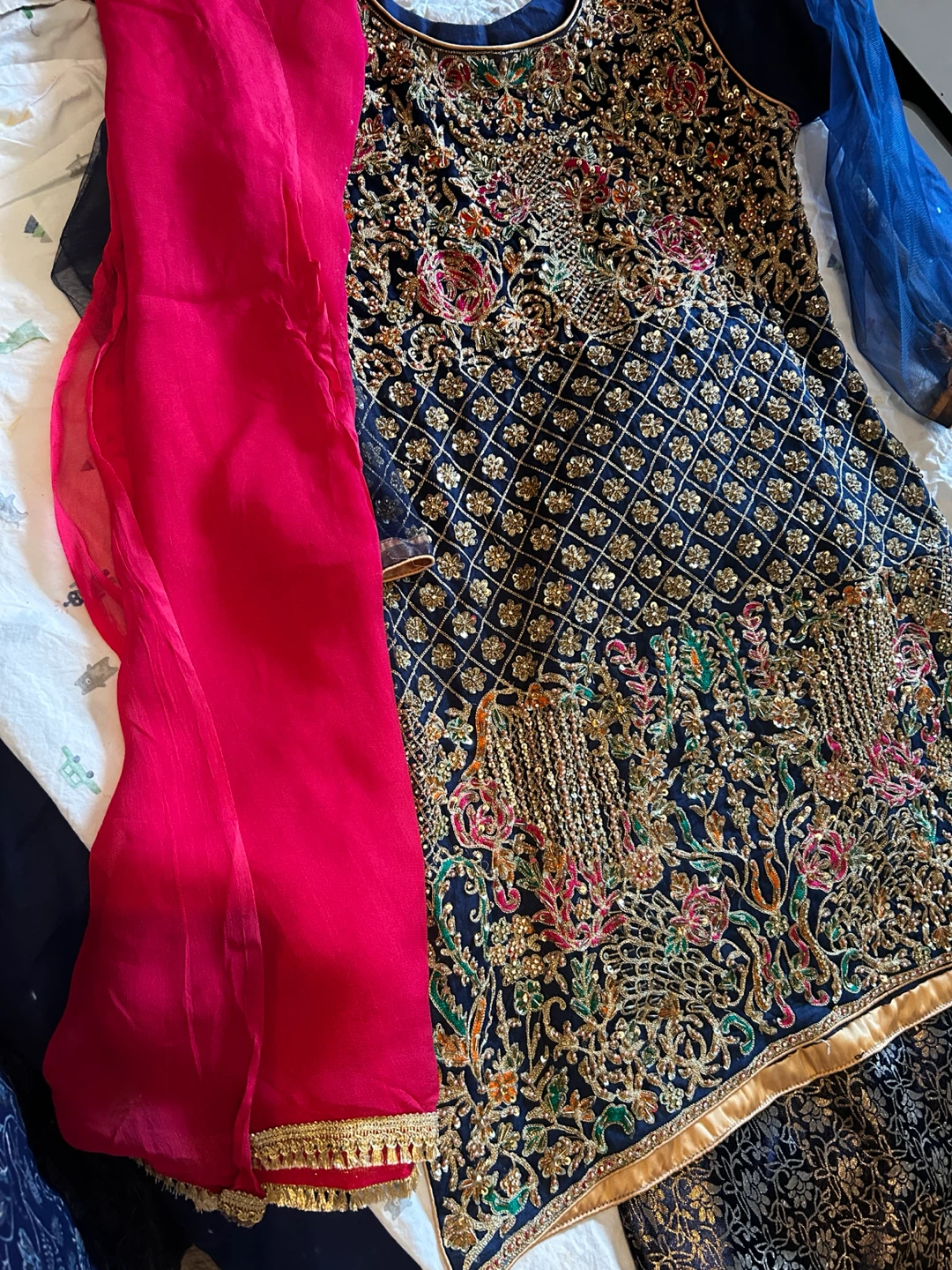 Embroidered Blue and Gold Traditional Outfit - photo 4
