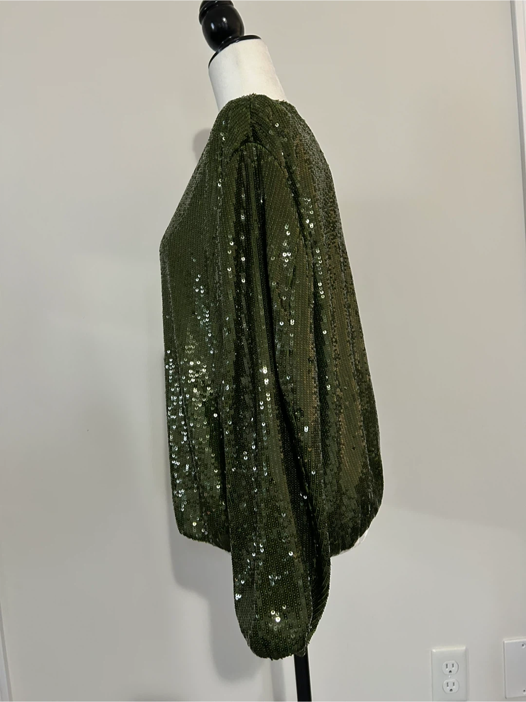 Size L - ZARA Olive Green Sequin Bomber Jacket - photo 2