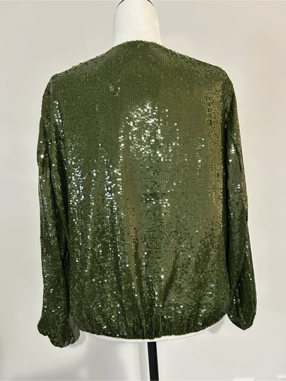Size L - ZARA Olive Green Sequin Bomber Jacket - photo 3