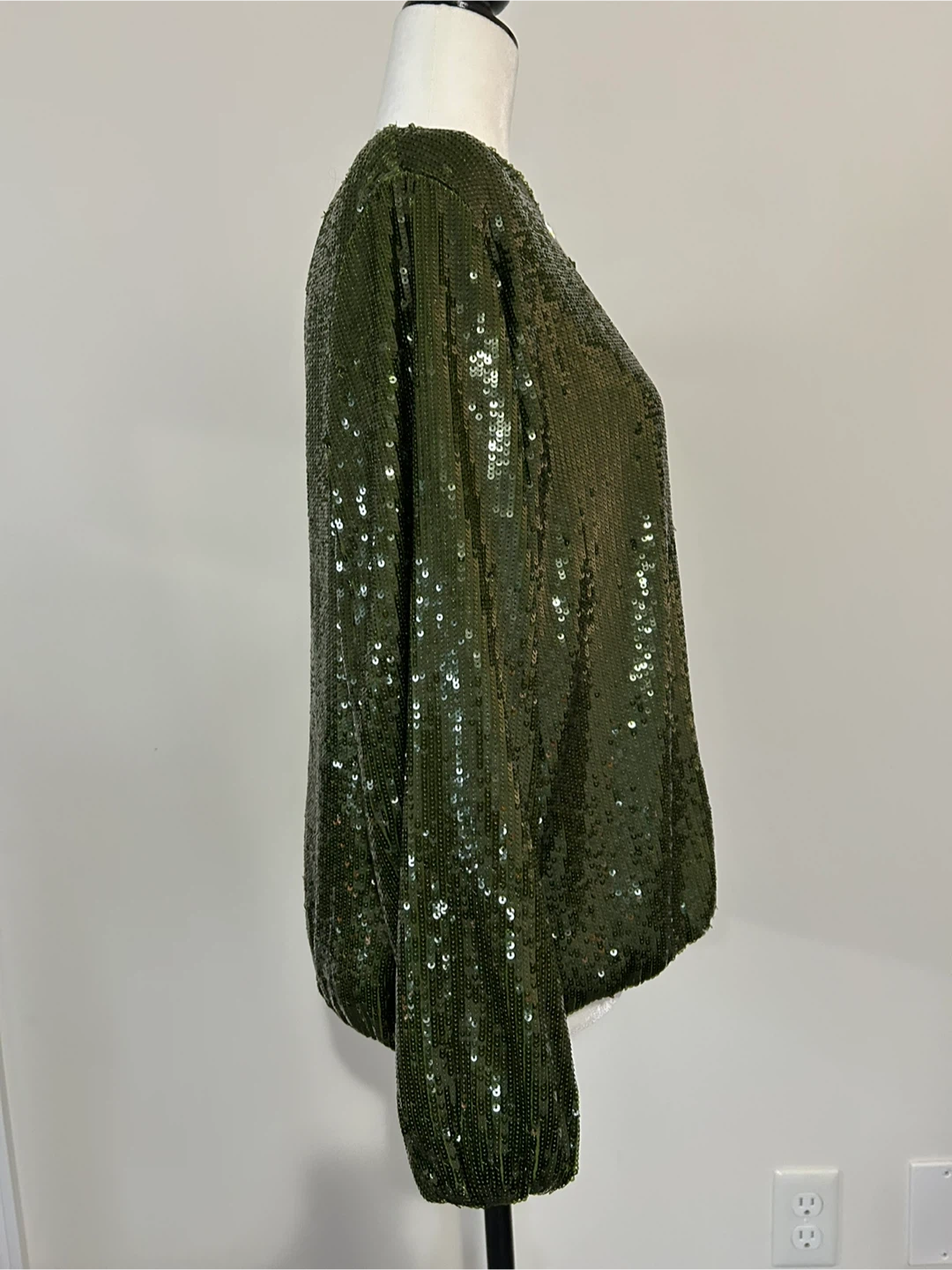 Size L - ZARA Olive Green Sequin Bomber Jacket - photo 4
