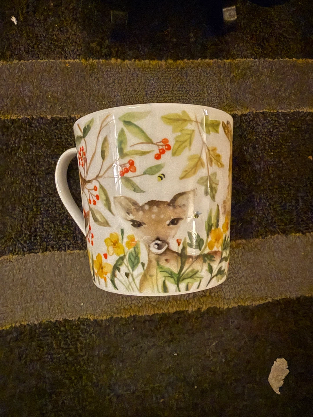 Deer and Floral Print Ceramic Mug