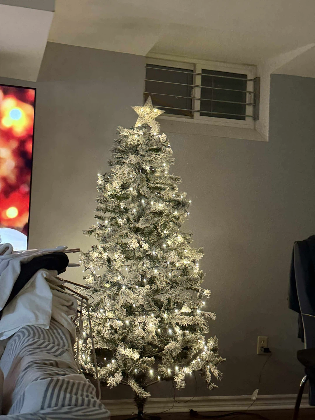 Flocked Artificial Christmas Tree with Lights