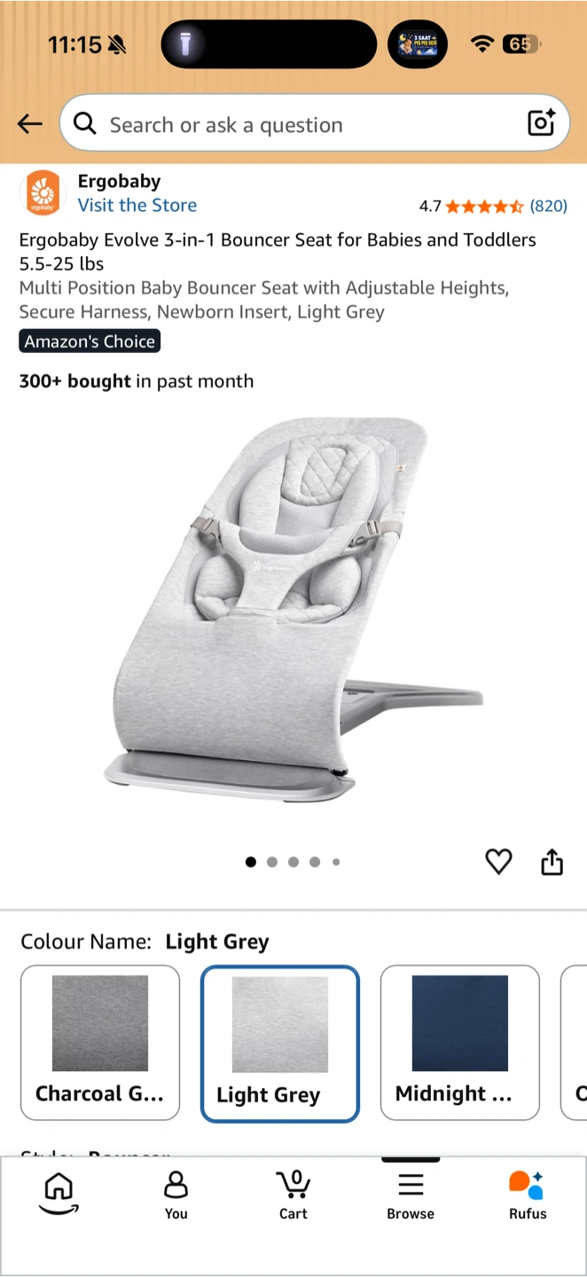 Ergobaby Evolve 3-in-1 Bouncer Seat - Light Grey