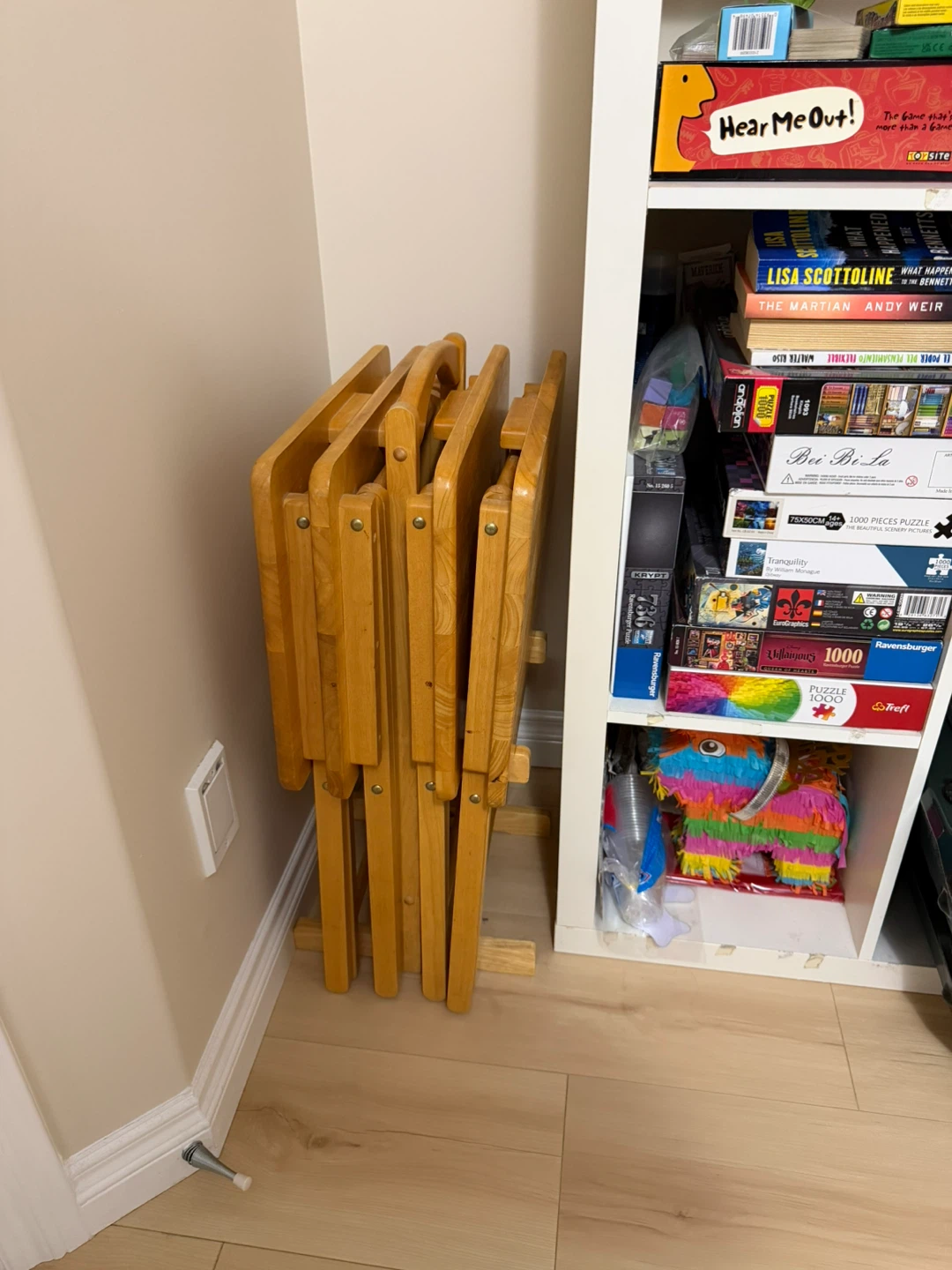 Set of 4 Wooden Folding TV Trays with Stand - photo 4