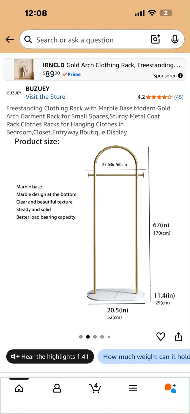 BUZUEY Gold Arch Clothing Rack with Marble Base - photo 2