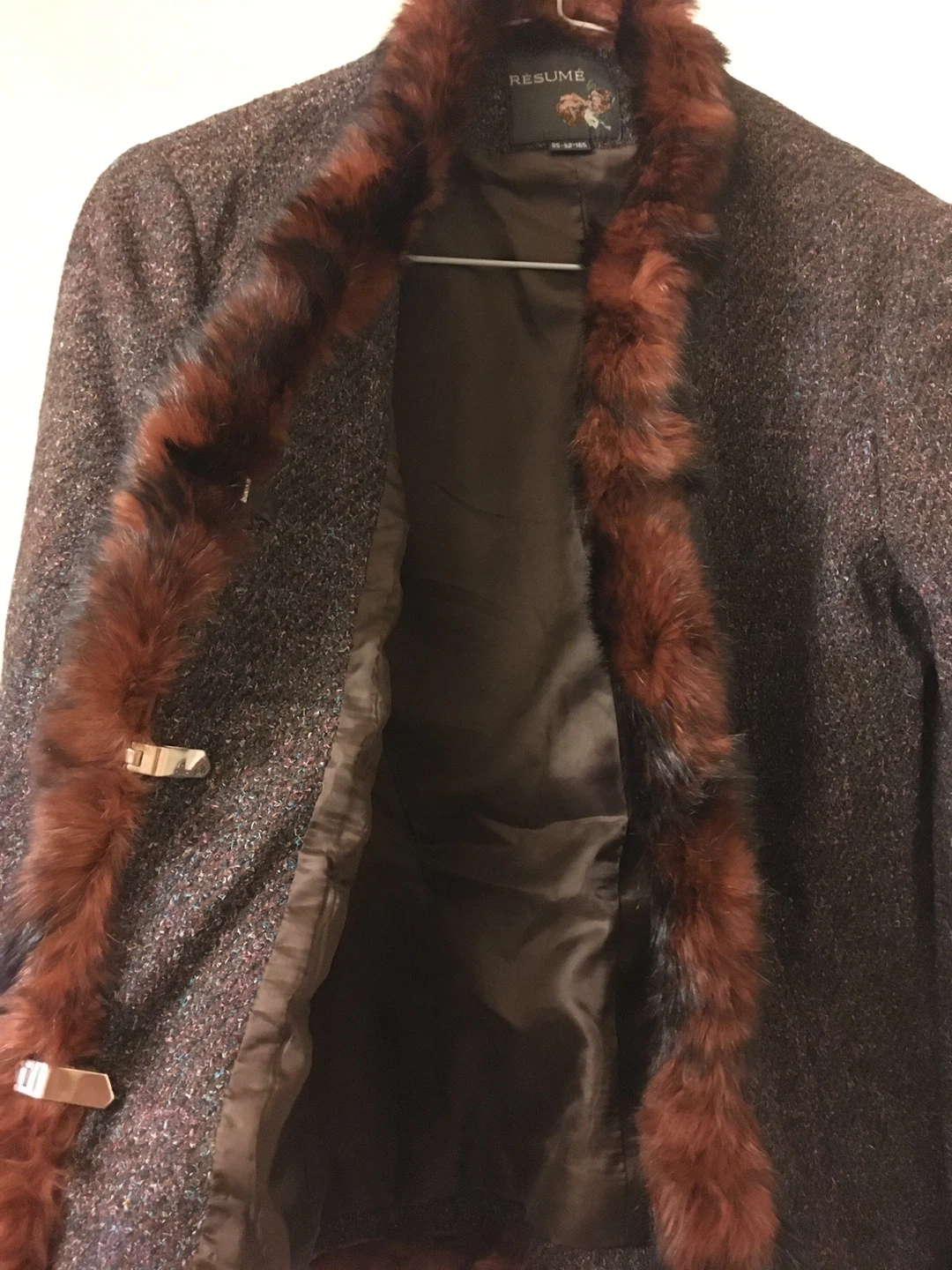 RESUME Women's Brown Tweed Coat with Fur Trim