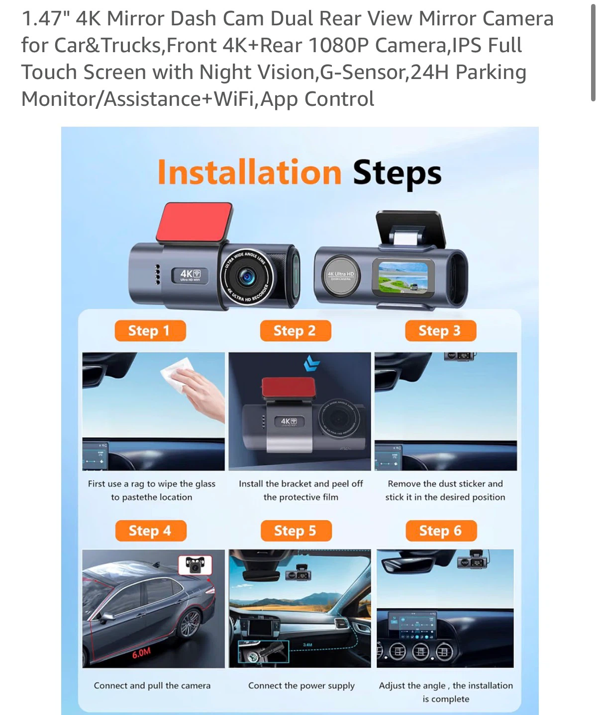 4K Dual Lens Dash Cam with WiFi and App Control - photo 3