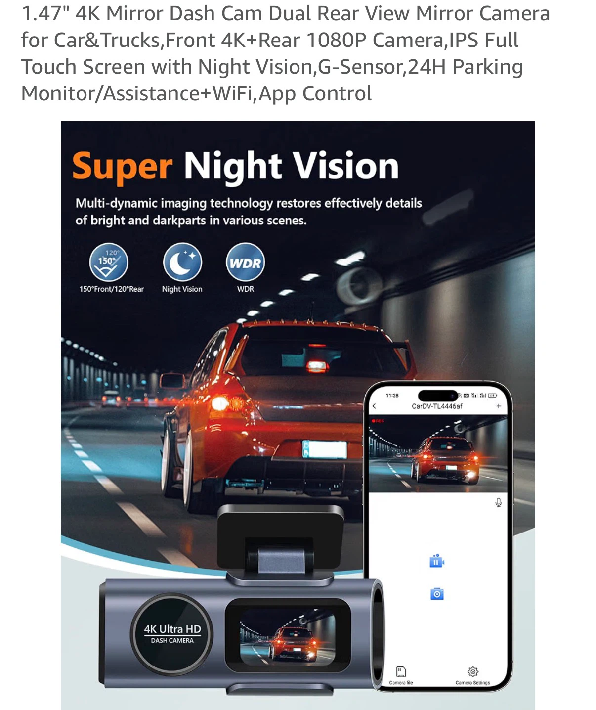 4K Dual Lens Dash Cam with WiFi and App Control - photo 4