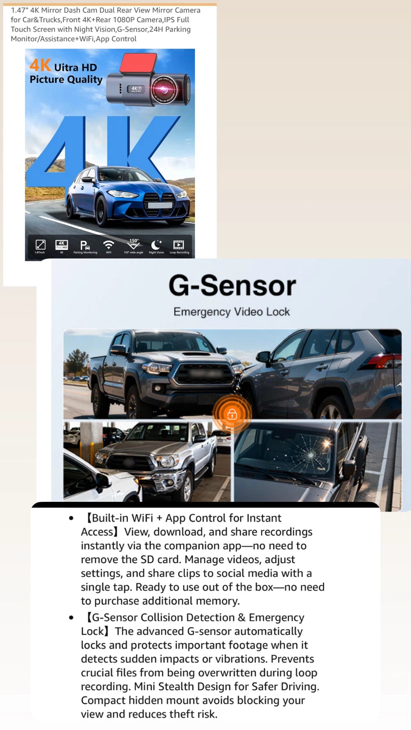 4K Dual Lens Dash Cam with WiFi and App Control - photo 5
