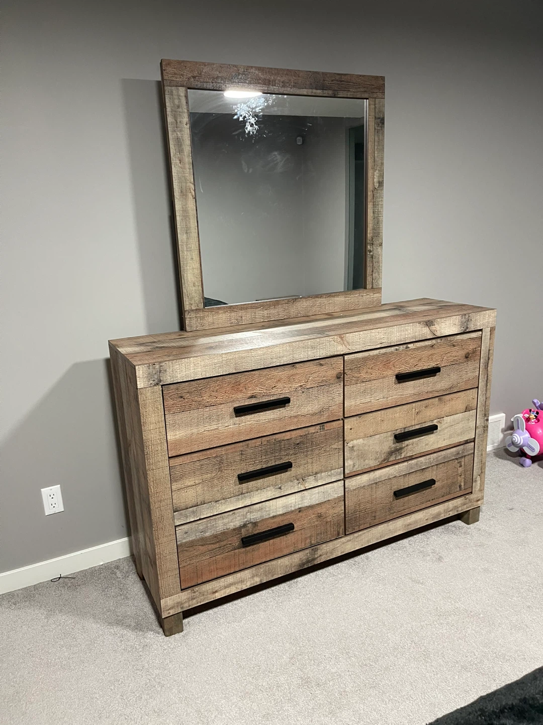 Rustic Wood Finish Dresser with Matching Mirror