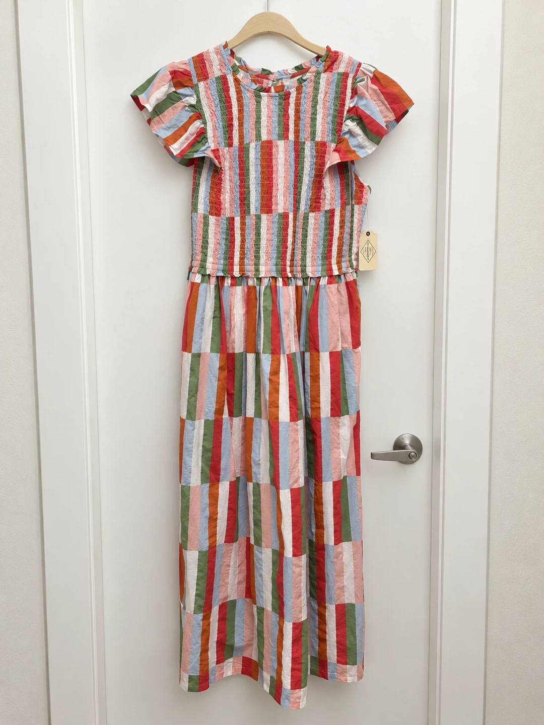 NWT Multicolor Striped Smocked Maxi Dress XL Flutter Sleeve