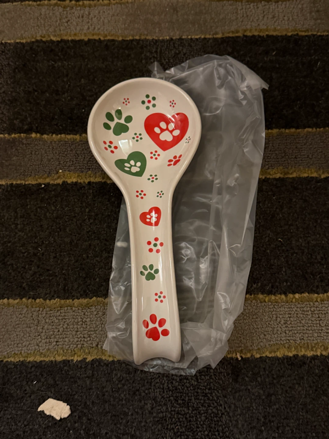 Ceramic Spoon Rest with Heart and Paw Print Design