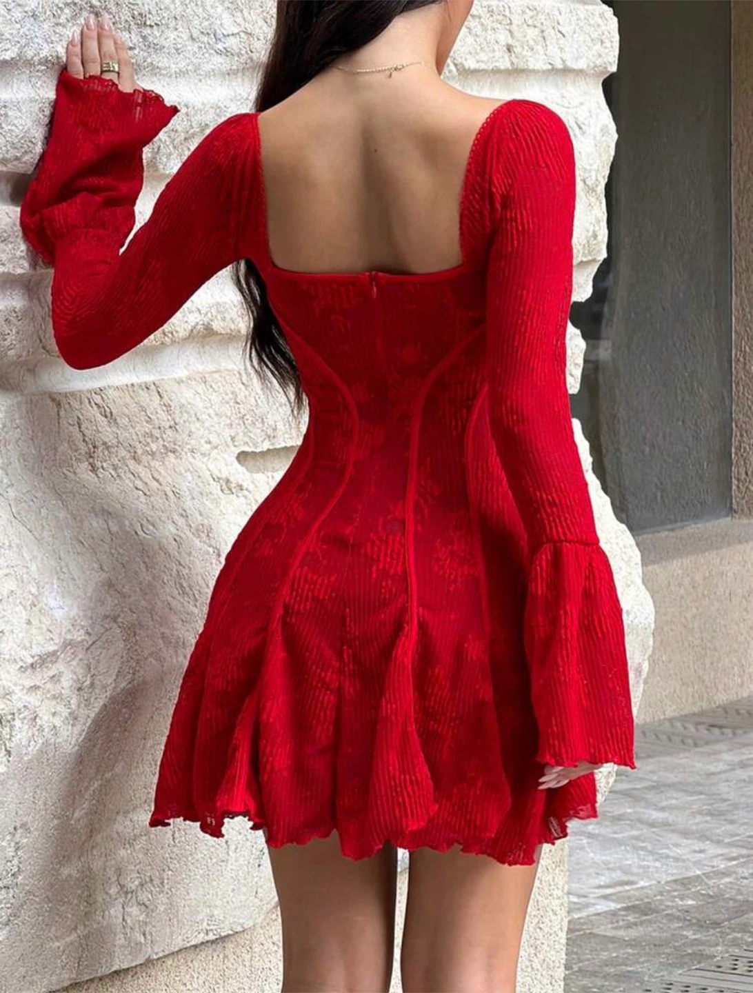 Red Long-Sleeve Mini Dress（small） - photo 4