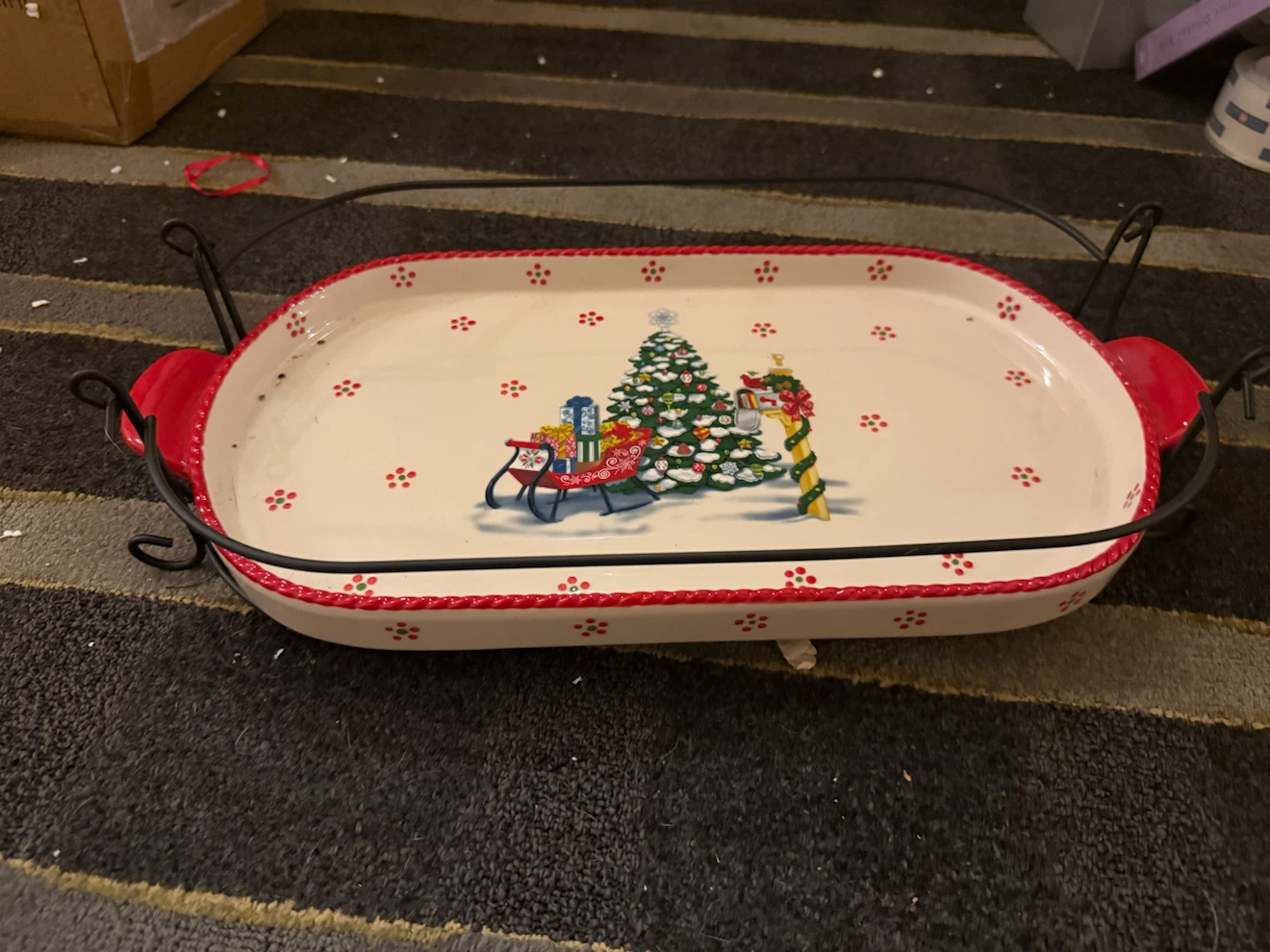 Christmas Serving Tray with Metal Stand