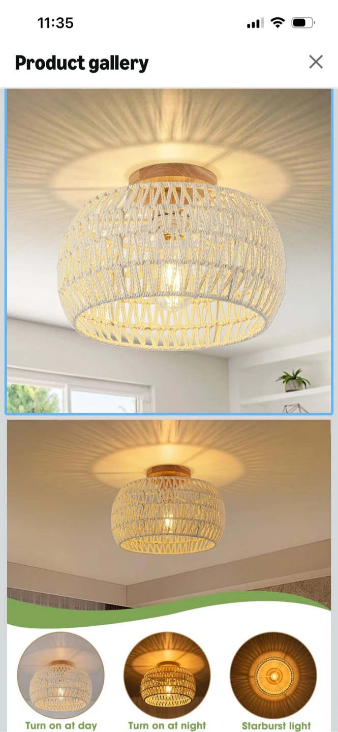 New-Boho Style Cream White Rattan Ceiling Light