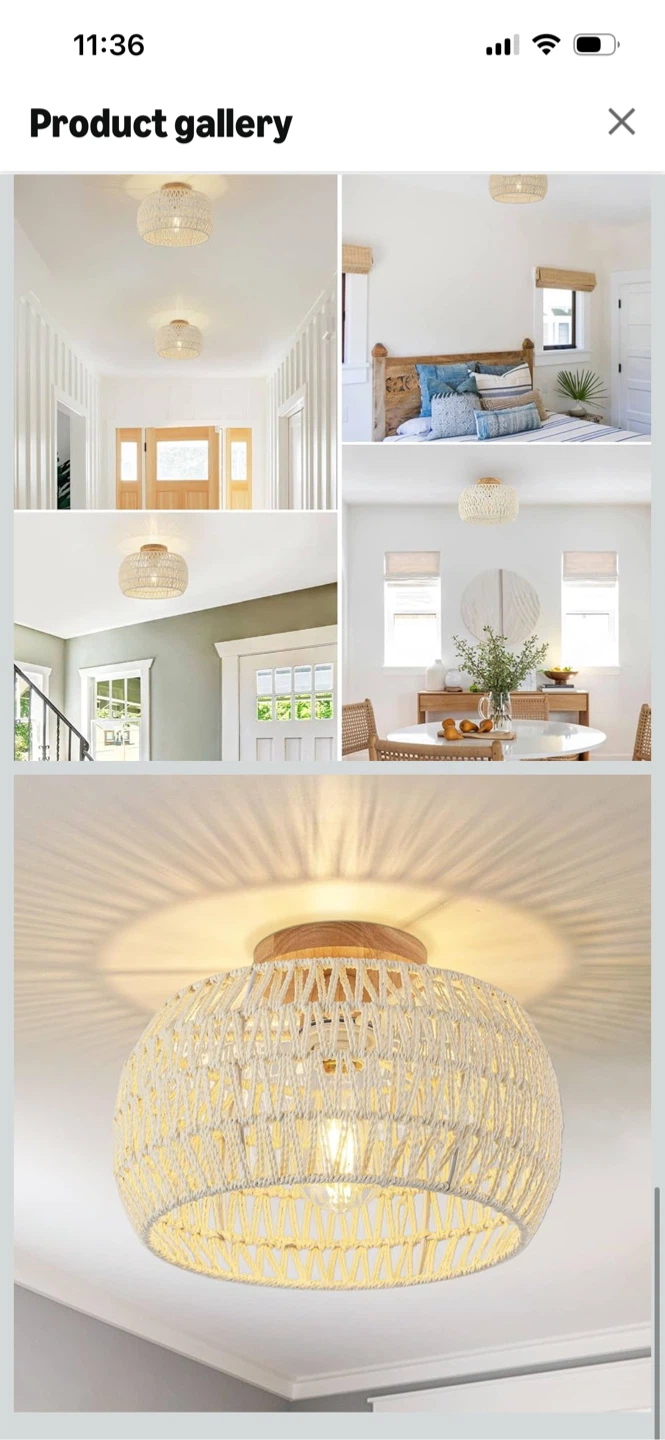 New-Boho Style Cream White Rattan Ceiling Light - photo 4
